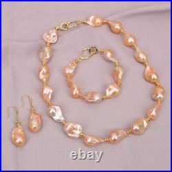 Freshwater Cultured Pink Keshi Baroque Pearl Necklace Bracelet Earrings Sets Freshwater Cultured Pink Keshi Baroque Pearl Necklace Bracelet Earrings Sets