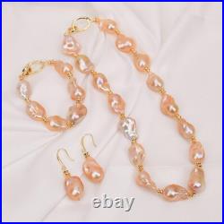 Freshwater Cultured Pink Keshi Baroque Pearl Necklace Bracelet Earrings Sets Freshwater Cultured Pink Keshi Baroque Pearl Necklace Bracelet Earrings Sets