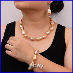 Freshwater Cultured Pink Keshi Baroque Pearl Necklace Bracelet Earrings Sets