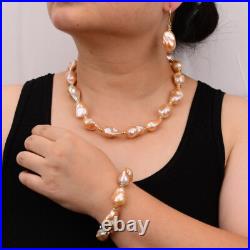 Freshwater Cultured Pink Keshi Baroque Pearl Necklace Bracelet Earrings Sets Freshwater Cultured Pink Keshi Baroque Pearl Necklace Bracelet Earrings Sets