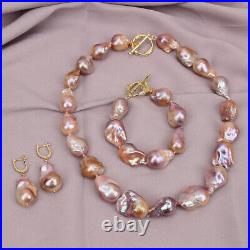 Freshwater Cultured Purple Baroque Keshi Pearl Necklace Bracelet Earrings Sets