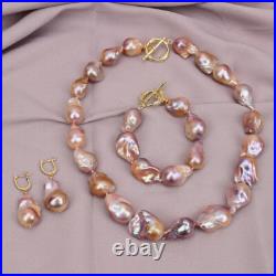 Freshwater Cultured Purple Baroque Keshi Pearl Necklace Bracelet Earrings Sets Freshwater Cultured Purple Baroque Keshi Pearl Necklace Bracelet Earrings Sets