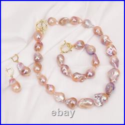 Freshwater Cultured Purple Baroque Keshi Pearl Necklace Bracelet Earrings Sets