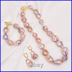 Freshwater Cultured Purple Baroque Keshi Pearl Necklace Bracelet Earrings Sets