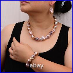 Freshwater Cultured Purple Baroque Keshi Pearl Necklace Bracelet Earrings Sets