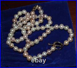Freshwater PEARL Necklace and Bracelet Set 14k Yellow Gold Multi Shade Pearls
