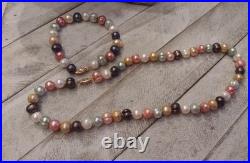 Freshwater Pearl 14k Gold Clasp Vintage Estate Necklace Bracelet Set Multicolor