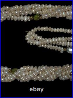 Freshwater Pearl & Gemstone 14k Gold Torsades 4 Strand Necklace And Bracelet Set