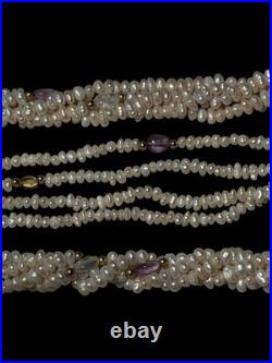 Freshwater Pearl & Gemstone 14k Gold Torsades 4 Strand Necklace And Bracelet Set
