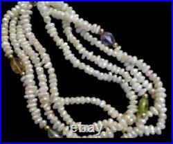 Freshwater Pearl & Gemstone 14k Gold Torsades 4 Strand Necklace And Bracelet Set