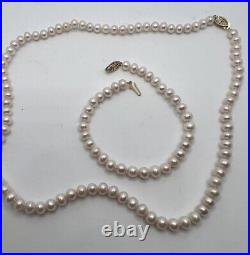 Freshwater Pearl Necklace And Bracelet Set Pink Blush 10k Gold Clasp