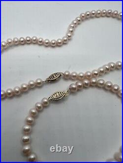 Freshwater Pearl Necklace And Bracelet Set Pink Blush 10k Gold Clasp