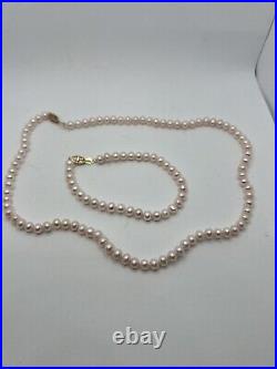 Freshwater Pearl Necklace And Bracelet Set Pink Blush 10k Gold Clasp