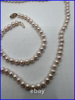 Freshwater Pearl Necklace And Bracelet Set Pink Blush 10k Gold Clasp