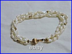 Freshwater Rice Pearl Necklace & Bracelet Set w 14k Gold Beads and Clasps
