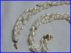 Freshwater Rice Pearl Necklace & Bracelet Set w 14k Gold Beads and Clasps