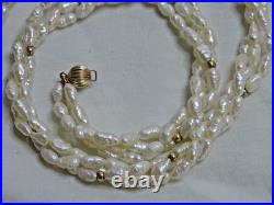 Freshwater Rice Pearl Necklace & Bracelet Set w 14k Gold Beads and Clasps