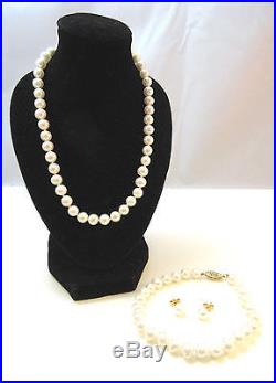 GENUINE PEARL 14K YELLOW GOLD NECKLACE SET With EARRINGS, BRACELET