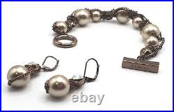 GIVENCHY Champagne Pearl & Crystal Bracelet & Matching Leverback Earrings WOW