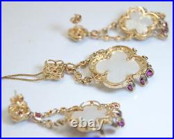 GORGEOUS 14K Gold Ornate Ruby Diamond & Mother of Pearl Necklace & Earring Set