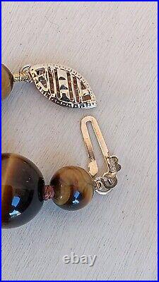 GSJ 14K YELLOW GOLD TIGER'S EYE SET 10mm BEAD NECKLACE AND LEVERBACK EARRINGS