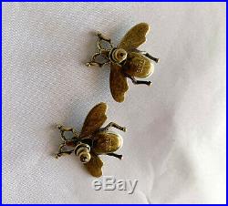 GUCCI SET Antique Gold Bee Bracelet and Earrings with White Pearls