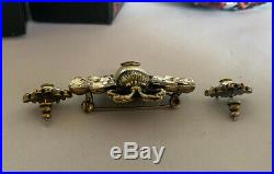 GUCCI SET Antique Gold Bee Brooch\Pin and Earrings with White Pearl and Crystal