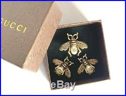 GUCCI SET Antique Gold Bee Earrings and Ring with White Pearl