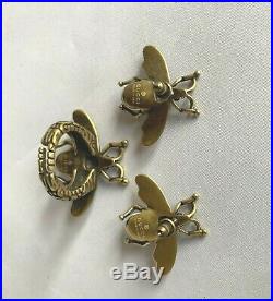 GUCCI SET Antique Gold Bee Earrings and Ring with White Pearl