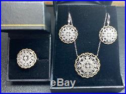 Gabriel & Co. 14K White/Yellow Gold Diamond Drop Earrings, Ring, & Necklace Set