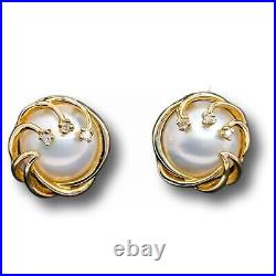 Gemstone Wrapped Mabe Pearl Earrings Set 14k Yellow Gold