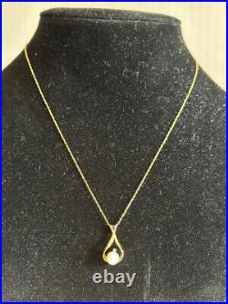 Genuine 14 Kt Gold Pearl & Diamond Pendant, Pierced Earrings, Necklace, Box Set