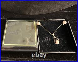 Genuine 14 Kt Gold Pearl & Diamond Pendant, Pierced Earrings, Necklace, Box Set