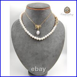 Genuine 17 Natural White Sea Pearl Necklace Set 9ct Gold Filled Diamond Genuine 17 Natural White Sea Pearl Necklace Set 9ct Gold Filled Diamond