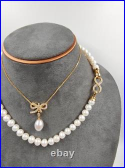 Genuine 17 Natural White Sea Pearl Necklace Set 9ct Gold Filled Diamond Genuine 17 Natural White Sea Pearl Necklace Set 9ct Gold Filled Diamond