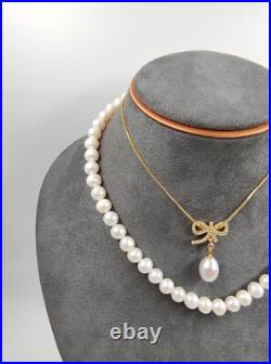 Genuine 17 Natural White Sea Pearl Necklace Set 9ct Gold Filled Diamond Genuine 17 Natural White Sea Pearl Necklace Set 9ct Gold Filled Diamond