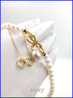 Genuine 17 Natural White Sea Pearl Necklace Set 9ct Gold Filled Diamond Genuine 17 Natural White Sea Pearl Necklace Set 9ct Gold Filled Diamond