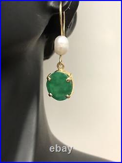 Genuine 18kt Yellow Gold Natural Freshwater Pearl & Emerald Earrings/Ring Set