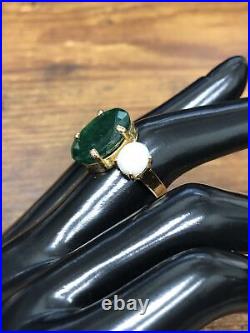 Genuine 18kt Yellow Gold Natural Freshwater Pearl & Emerald Earrings/Ring Set
