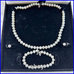 Genuine 6.5-7 mm Pearl Necklace, Bracelet, Earring Set, 14k gold