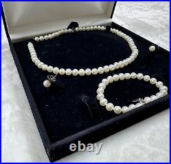 Genuine 6.5-7 mm Pearl Necklace, Bracelet, Earring Set, 14k gold