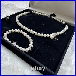 Genuine 6.5-7 mm Pearl Necklace, Bracelet, Earring Set, 14k gold