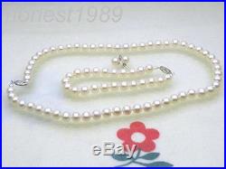 Genuine 6.5-7mm AAA+ grade perfect round white akoya pearls SET 14K solid gold