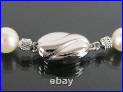 Genuine 7mm Pearl K14 White Gold Earrings & Silver Clasp Necklace SET +Case +Box