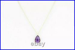 Genuine Amethyst Drop Pendant 15x10 Pear Set In 14K Yellow Gold With Necklace 18