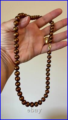 Genuine Chocolate Pearl & Earring Set, 14K Gold, 9mm, 19 long