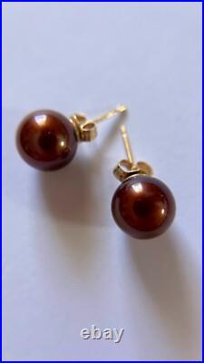 Genuine Chocolate Pearl & Earring Set, 14K Gold, 9mm, 19 long