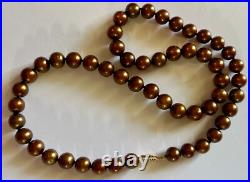 Genuine Chocolate Pearl & Earring Set, 14K Gold, 9mm, 19 long
