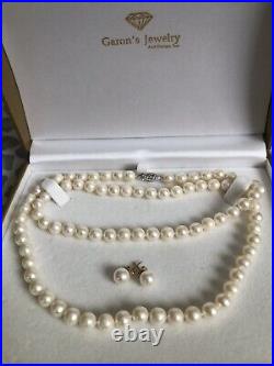 Genuine Cultured 6mm Pearl Set 24Necklace with Matching Earrings 14k Gold Studs