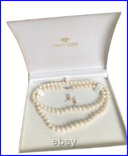 Genuine Cultured 6mm Pearl Set 24Necklace with Matching Earrings 14k Gold Studs
